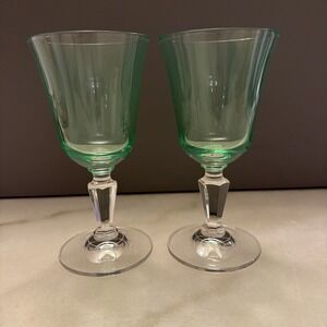 Set Of 2 Miller Rogaska Alfresco Green Crystal Water Wine Goblets Glasses